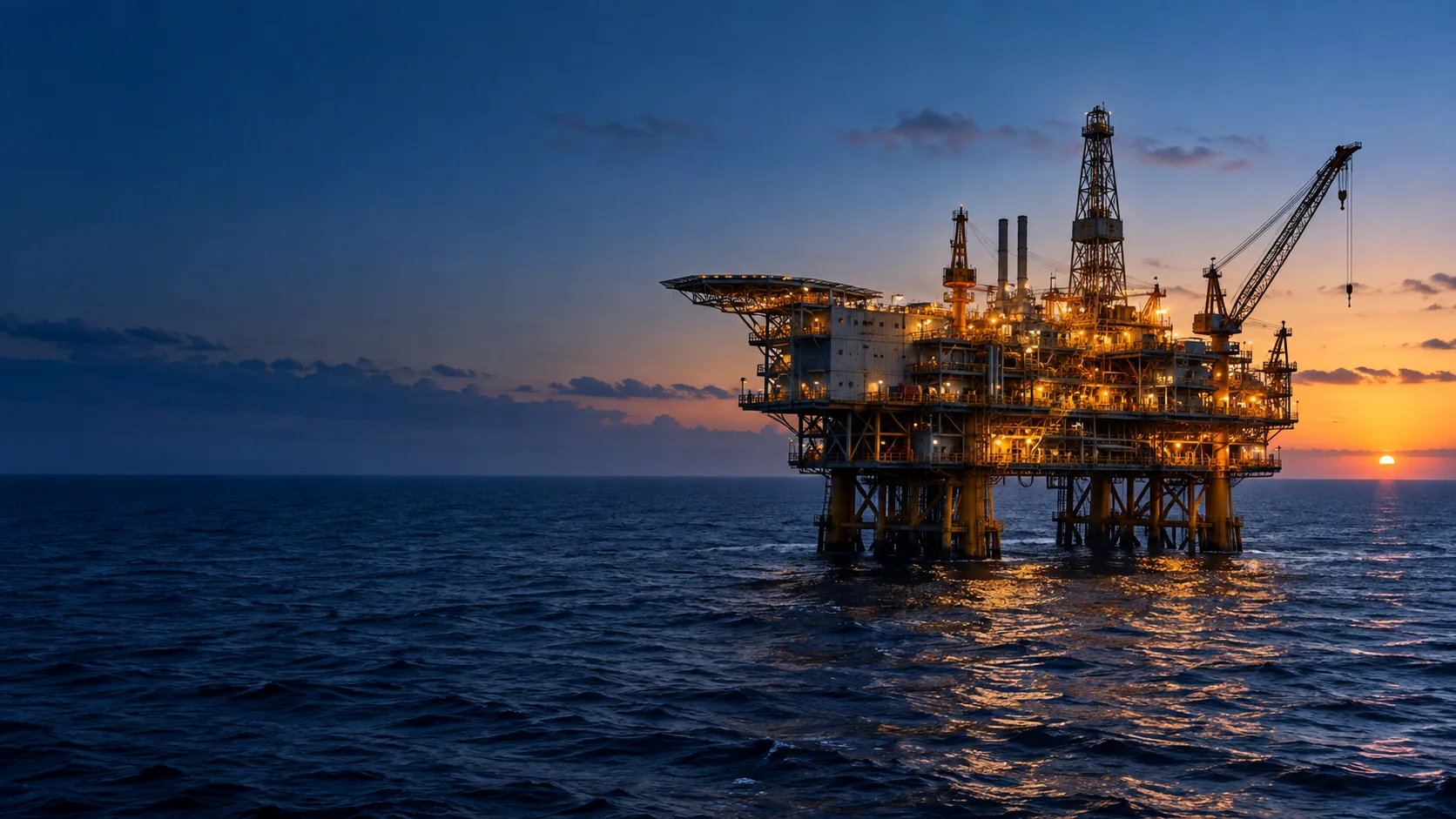 Ilustração de uma plataforma de petróleo offshore em alto-mar